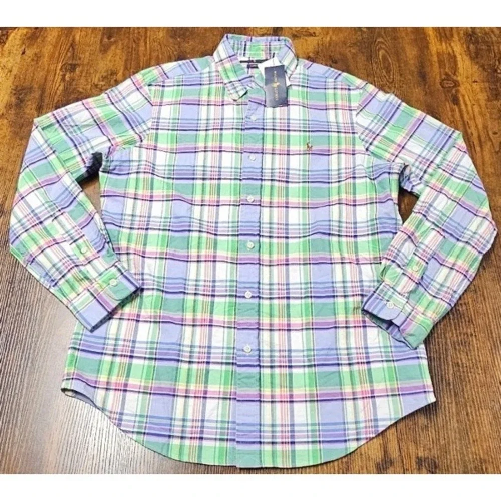 POLO RALPH LAUREN MEN'S BLUE GREEN PINK CLASSIC FIT PLAID OXFORD SHIRT Sz M NWT